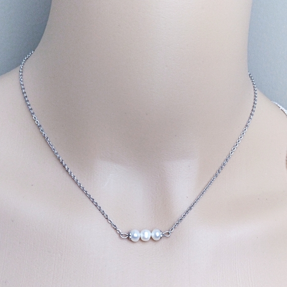 Cultured Pearl Silver Tone Chain Necklace - Picture 4 of 4